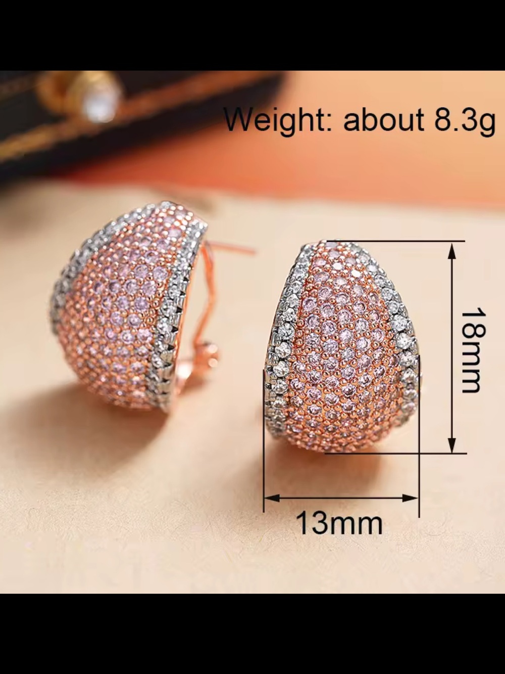 Rose Gold Sparkling Classic Stud Earrings - Picture 5 of 9